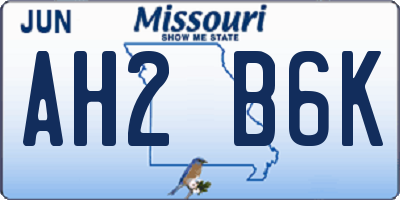 MO license plate AH2B6K