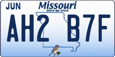 MO license plate AH2B7F