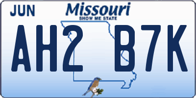 MO license plate AH2B7K