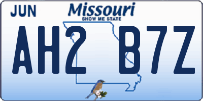 MO license plate AH2B7Z