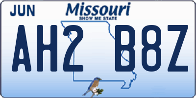 MO license plate AH2B8Z