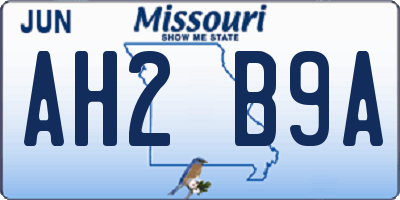 MO license plate AH2B9A