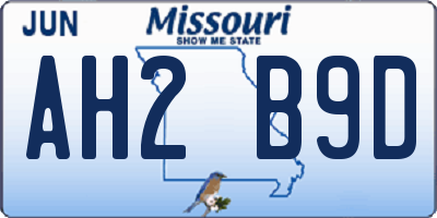 MO license plate AH2B9D