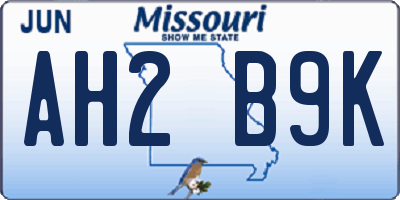 MO license plate AH2B9K