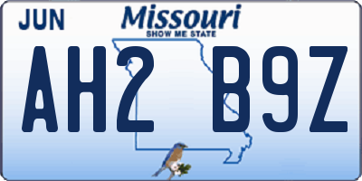 MO license plate AH2B9Z