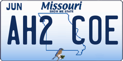 MO license plate AH2C0E