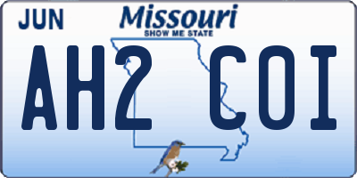 MO license plate AH2C0I