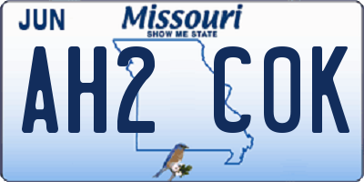 MO license plate AH2C0K