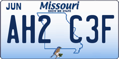 MO license plate AH2C3F