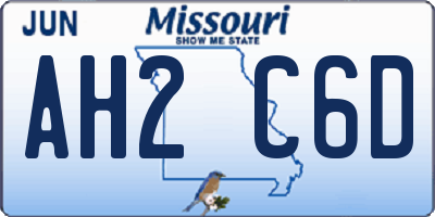 MO license plate AH2C6D