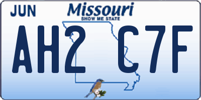 MO license plate AH2C7F