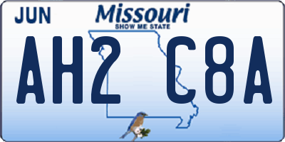 MO license plate AH2C8A