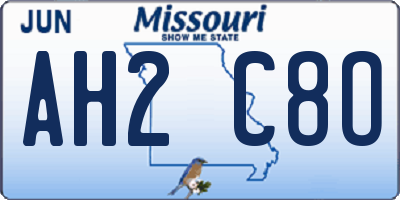 MO license plate AH2C8O