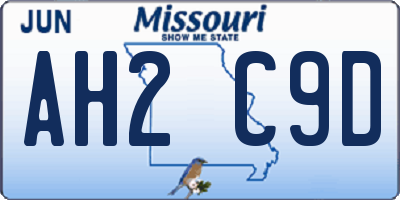 MO license plate AH2C9D