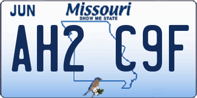 MO license plate AH2C9F