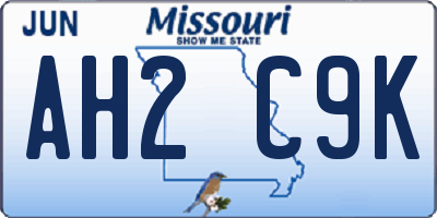 MO license plate AH2C9K