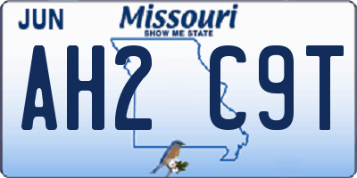 MO license plate AH2C9T