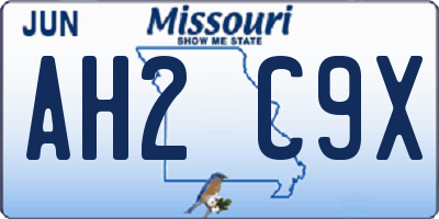 MO license plate AH2C9X