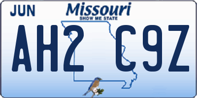 MO license plate AH2C9Z