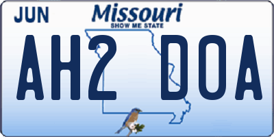 MO license plate AH2D0A