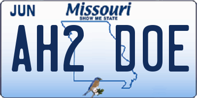 MO license plate AH2D0E