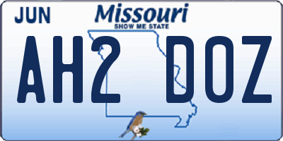 MO license plate AH2D0Z