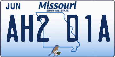 MO license plate AH2D1A