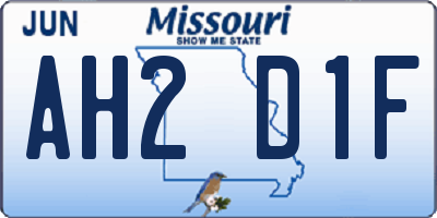 MO license plate AH2D1F