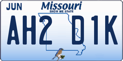 MO license plate AH2D1K