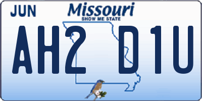 MO license plate AH2D1U