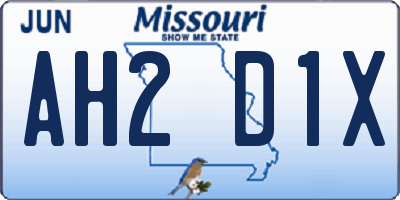 MO license plate AH2D1X