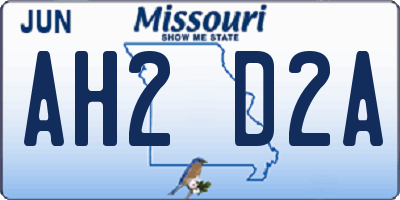 MO license plate AH2D2A