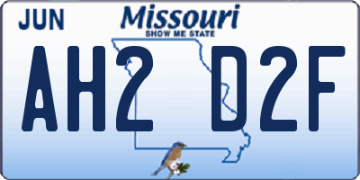 MO license plate AH2D2F