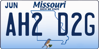 MO license plate AH2D2G