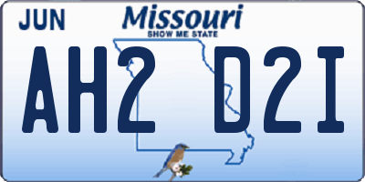 MO license plate AH2D2I