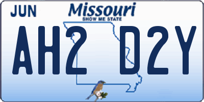 MO license plate AH2D2Y