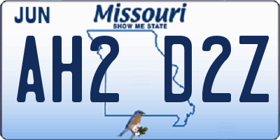 MO license plate AH2D2Z