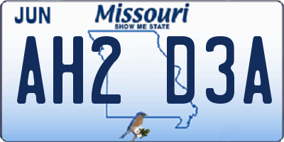 MO license plate AH2D3A