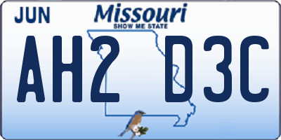 MO license plate AH2D3C