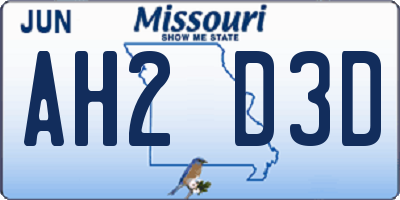 MO license plate AH2D3D