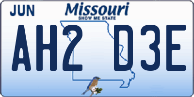 MO license plate AH2D3E