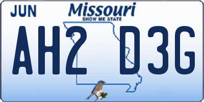 MO license plate AH2D3G