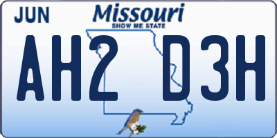 MO license plate AH2D3H