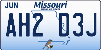 MO license plate AH2D3J