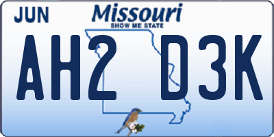 MO license plate AH2D3K