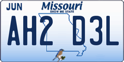 MO license plate AH2D3L