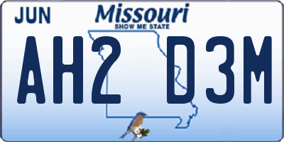 MO license plate AH2D3M