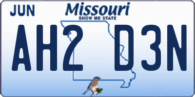 MO license plate AH2D3N