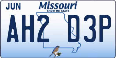 MO license plate AH2D3P