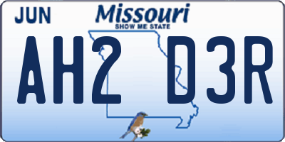 MO license plate AH2D3R